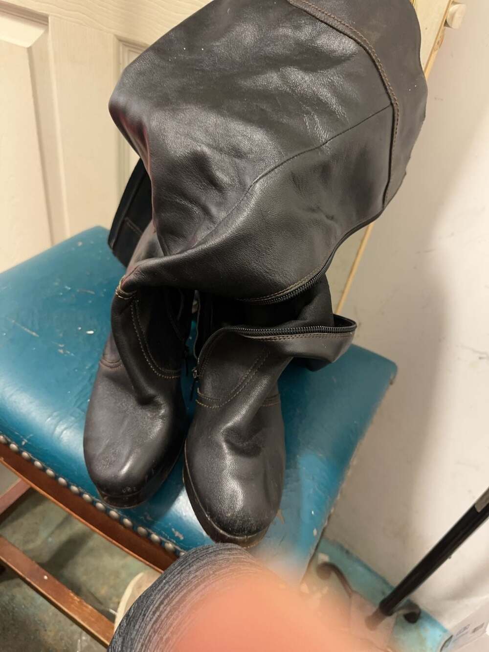 Colin Stuart Black Leather Over-the-Knee Platform Boots Size 8B